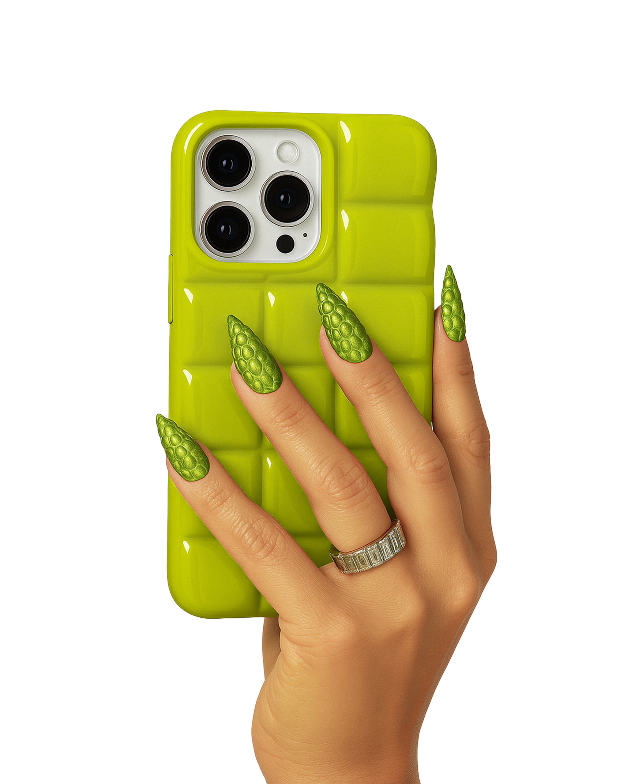Lime green phone case with soft raised texture by Zerone