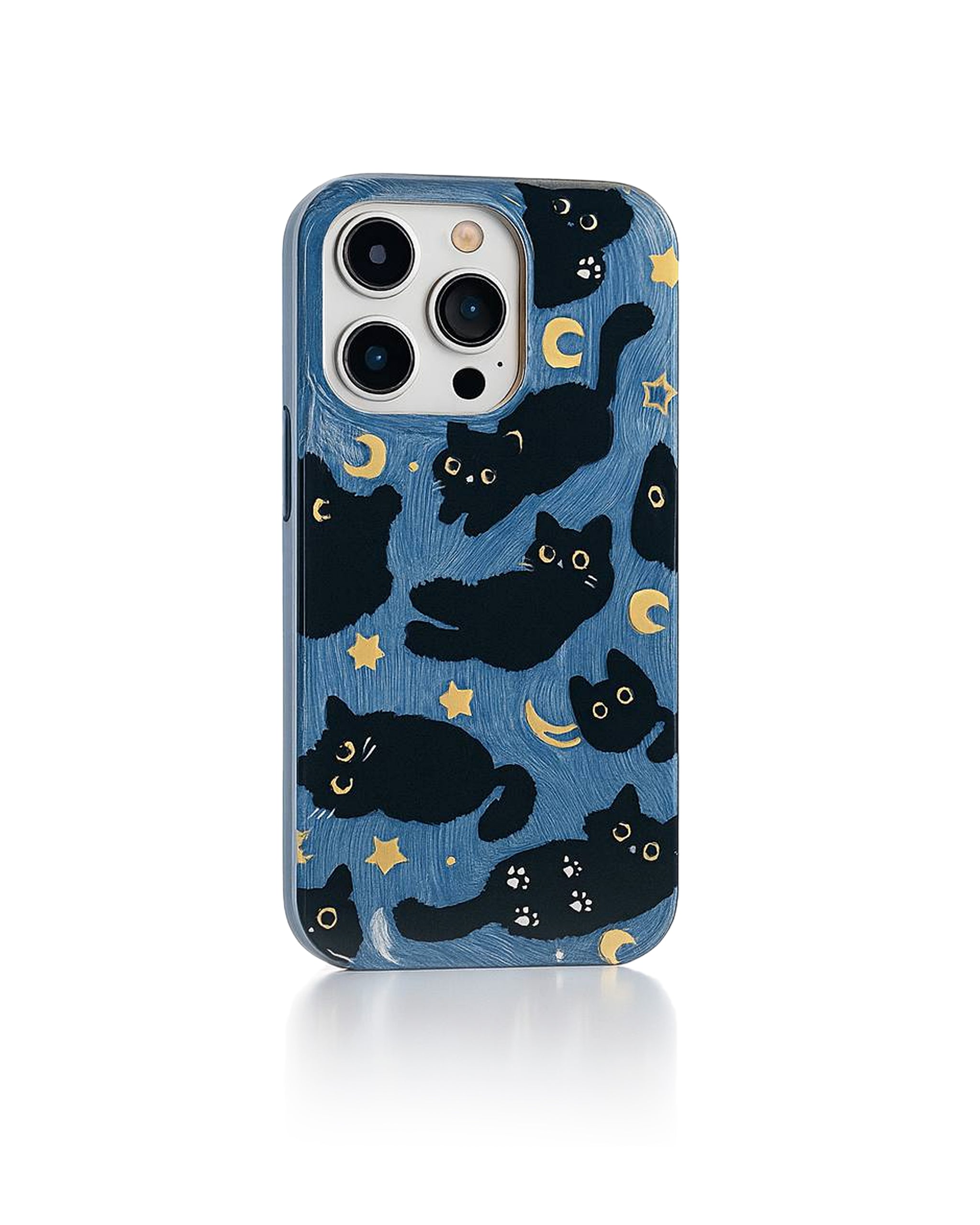 Granatowe etui na telefon w czarne koty i gwiazdy od Zerone