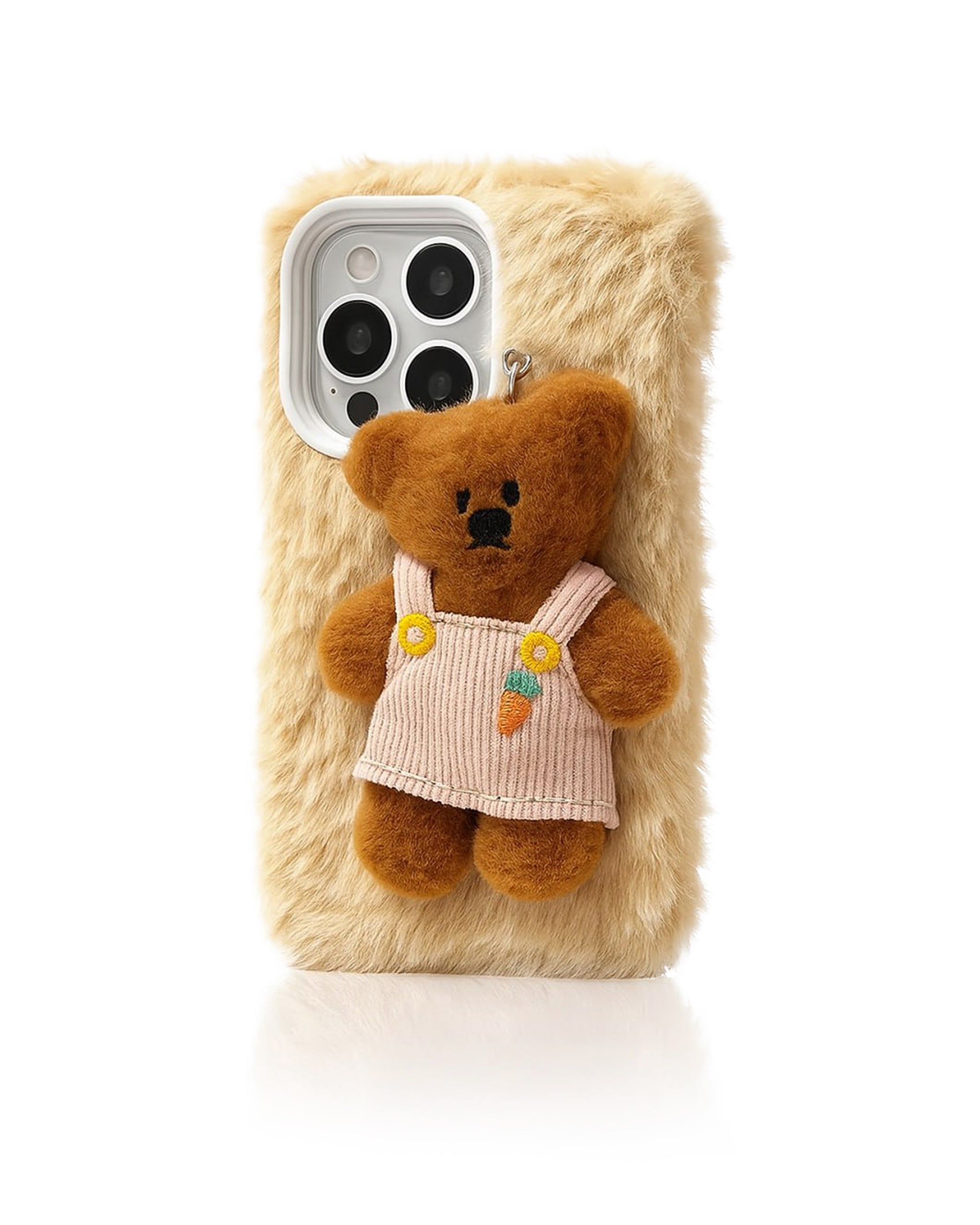 Pluszowe beżowe etui z misiem w różowych ogrodniczkach — Nostalgia od Zerone