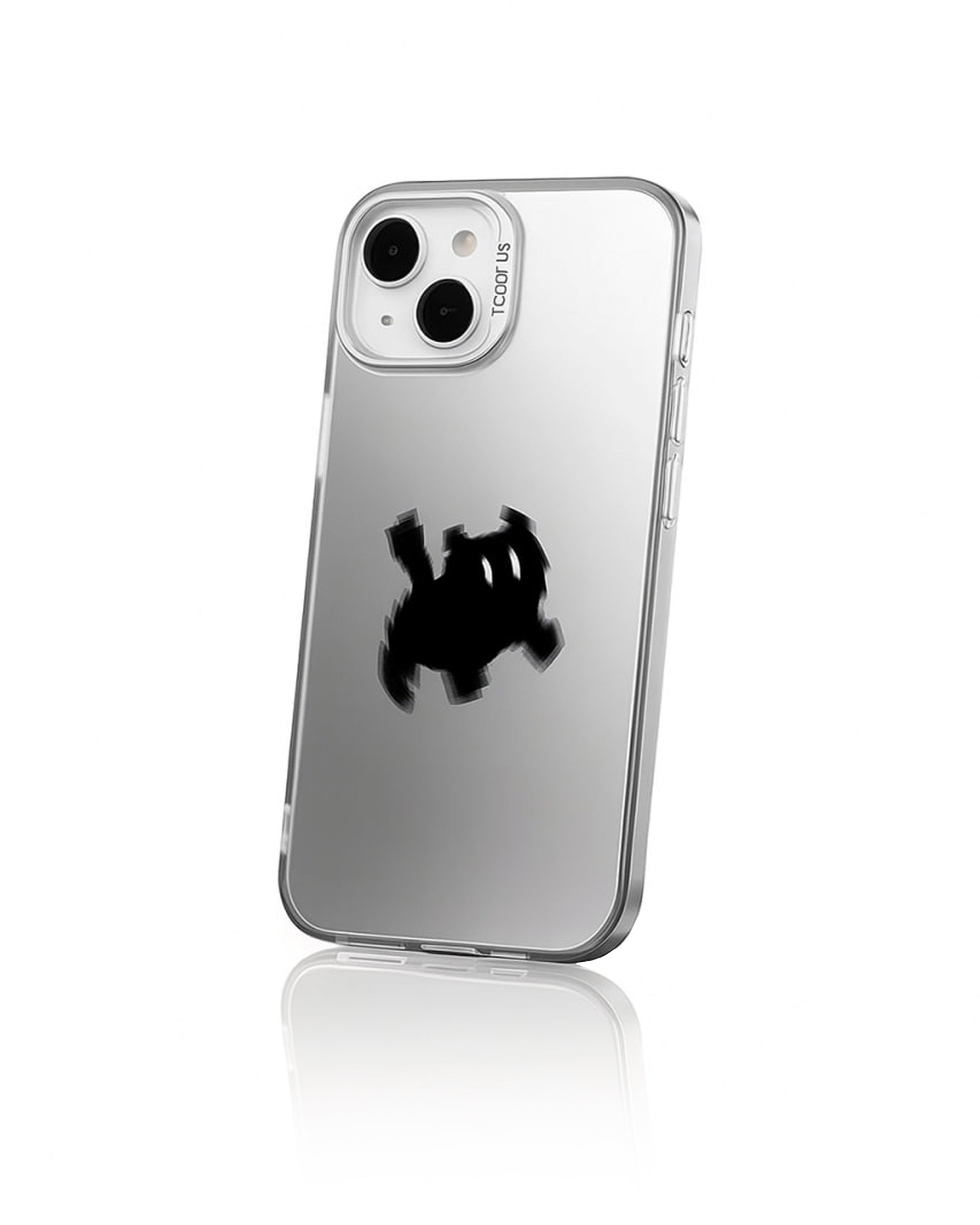 Matte grey phone case with artistic blurred black cat print by Zerone