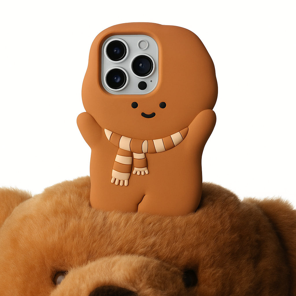 Close-up of 3D gingerbread man design on phone case by Zerone