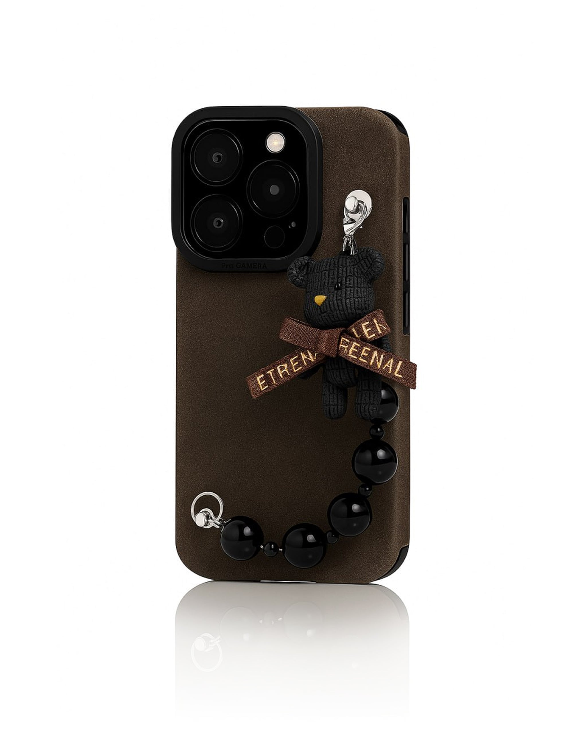 Matte phone case with black bear charm and velvety finish by Zerone